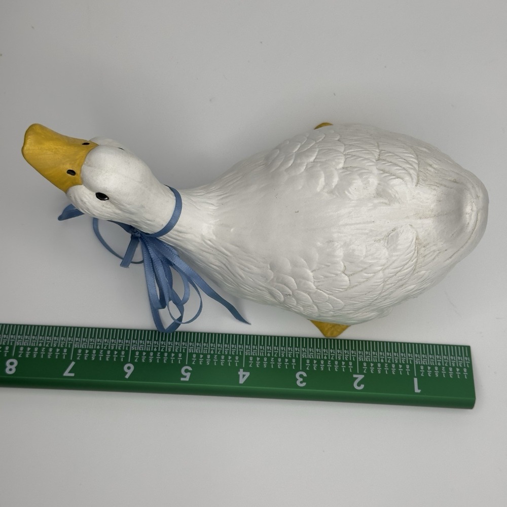 Vintage Ceramic Goose Figurine Blue Ribbon Bow Farmhouse Country Decor 4.5x8 - Picture 6 of 6